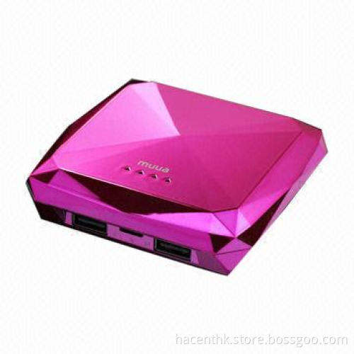 Square 6,000mAh Sting Crystal Case Power Bank with Dual-USB, 5V/1A Output